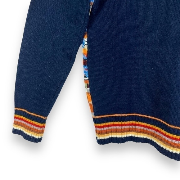 Coll Ageman Vintage Collared V Neck Sweater, Navy Multi, Size Medium - Picture 5 of 9